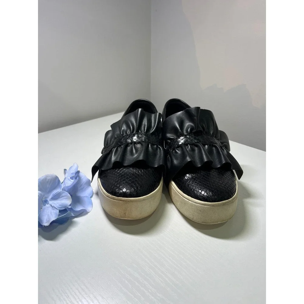 Michael Kors Bella‎ Ruffled Snake Embossed Leather Platform Slip On Sneakers 6M
